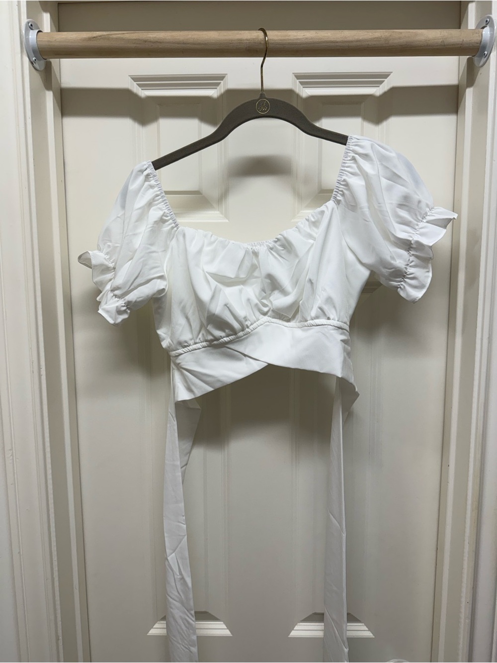 White Puff Sleeve Wrap Crop Top